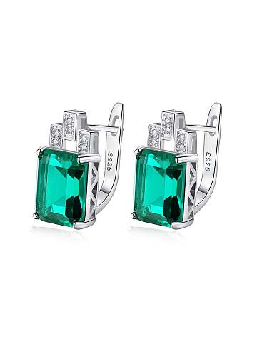 925 Sterling Silver Cubic Zirconia Green Geometric Trend Stud Earring