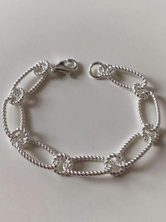 925 Sterling Silver Minimalist Twisted Hollow Oval Bracelet