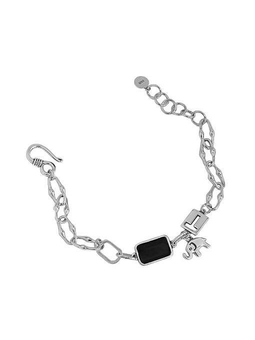 Bracelet à maillons géométriques vintage en argent sterling 925 émaillé