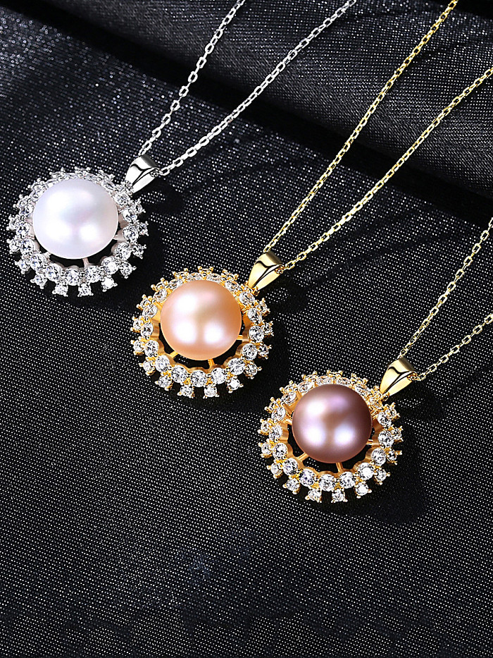 925 Sterling Silver With Artificial Pearl Simplistic Round Necklaces
