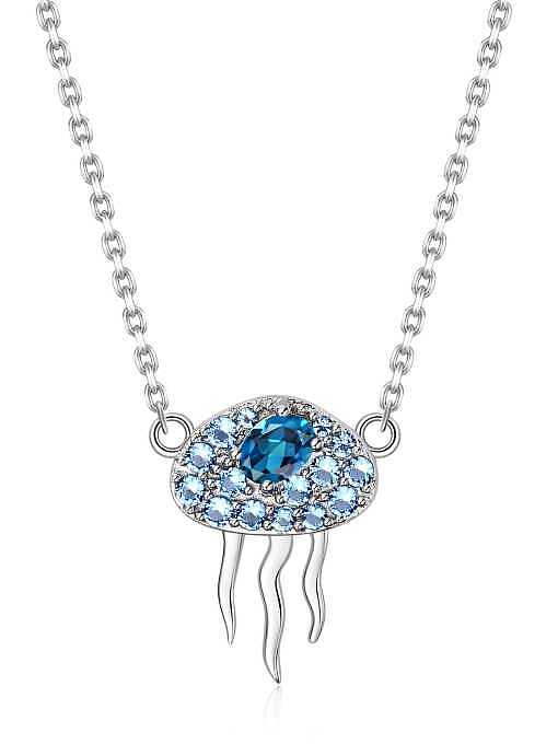 925 Sterling Silver Swiss Blue Topaz Animal Artisan Necklace