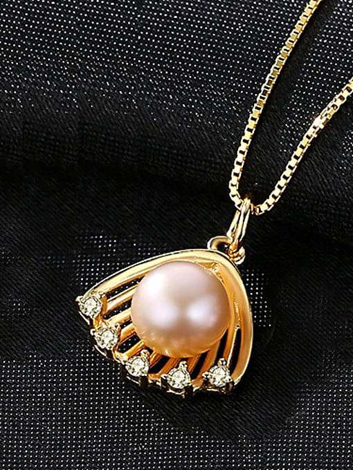 Sterling silver scallop freshwater pearl golden necklace