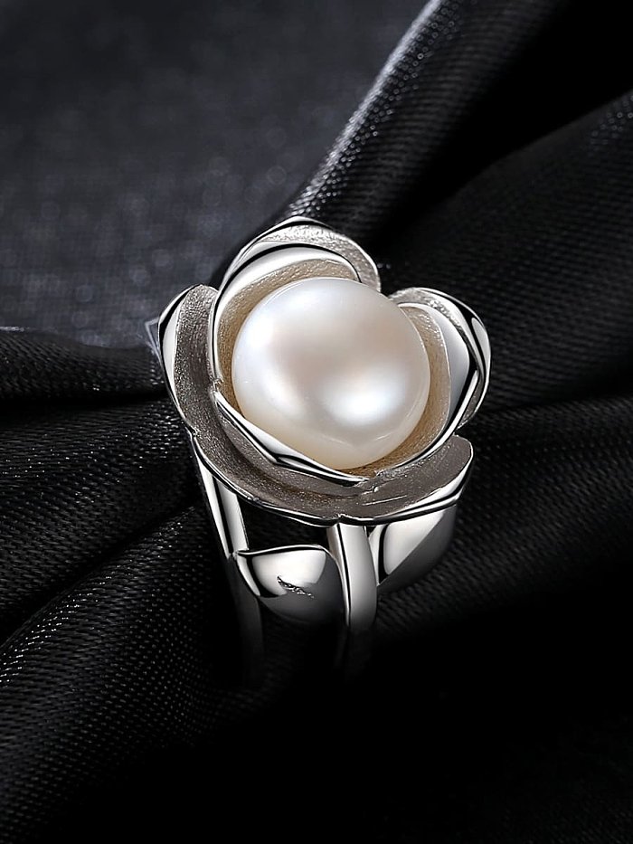 925 Sterling Silver Fashion flower shape sticky freshwater pearl ring