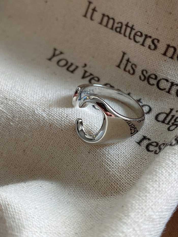 925 Sterling Silver Irregular Minimalist Wrench Free Size Band Ring