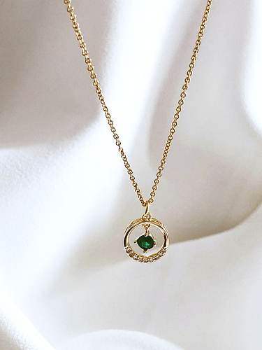 Collier Délicat Rond Vert en Argent Sterling 925 avec Zircon Cubique