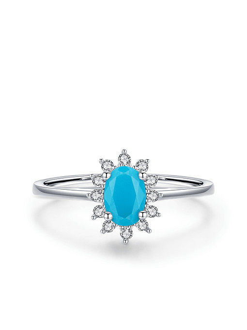925 Sterling Silver Turquoise Geometric Flower Classic Band Ring