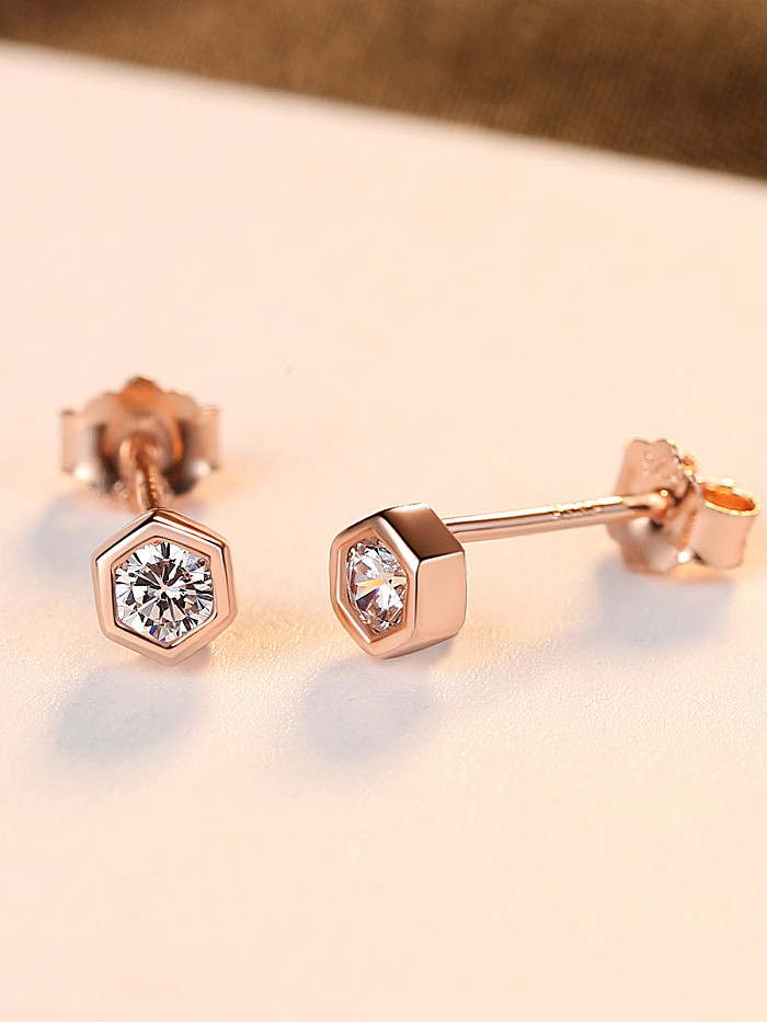 Sterling Silver AAA zircon geometric hexagon studs