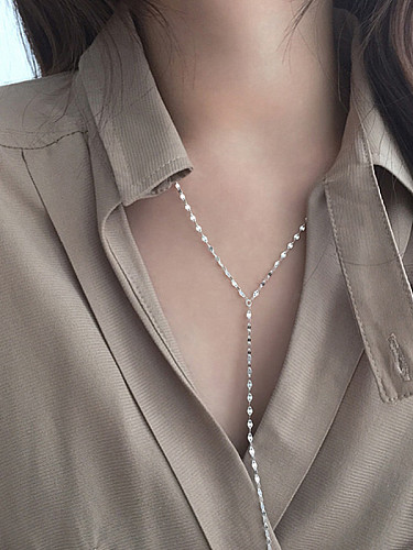 925er Sterlingsilber mit platinierten, schlichten Fliesenketten-Halsketten