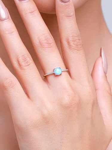 925 Sterling Silver Opal Geometric Dainty Band Ring