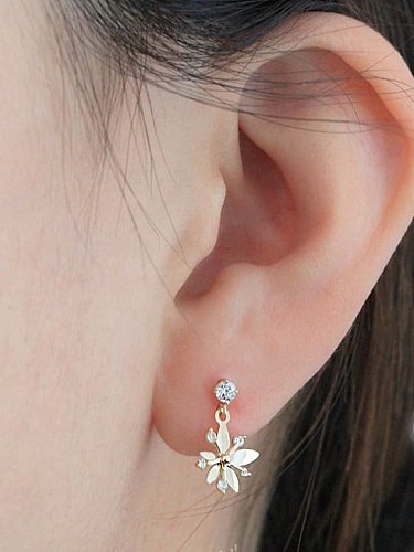 925 Sterling Silver Cubic Zirconia Flower Dainty Drop Earring
