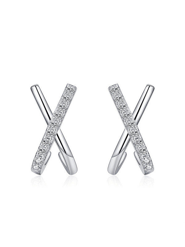 925 Sterling Silver Cubic Zirconia Cross Classic Stud Earring