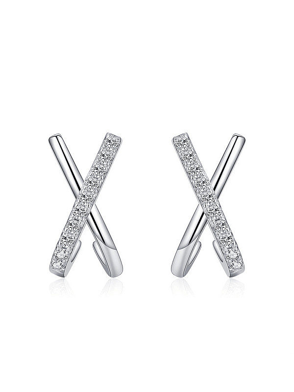 925 Sterling Silver Cubic Zirconia Cross Classic Stud Earring