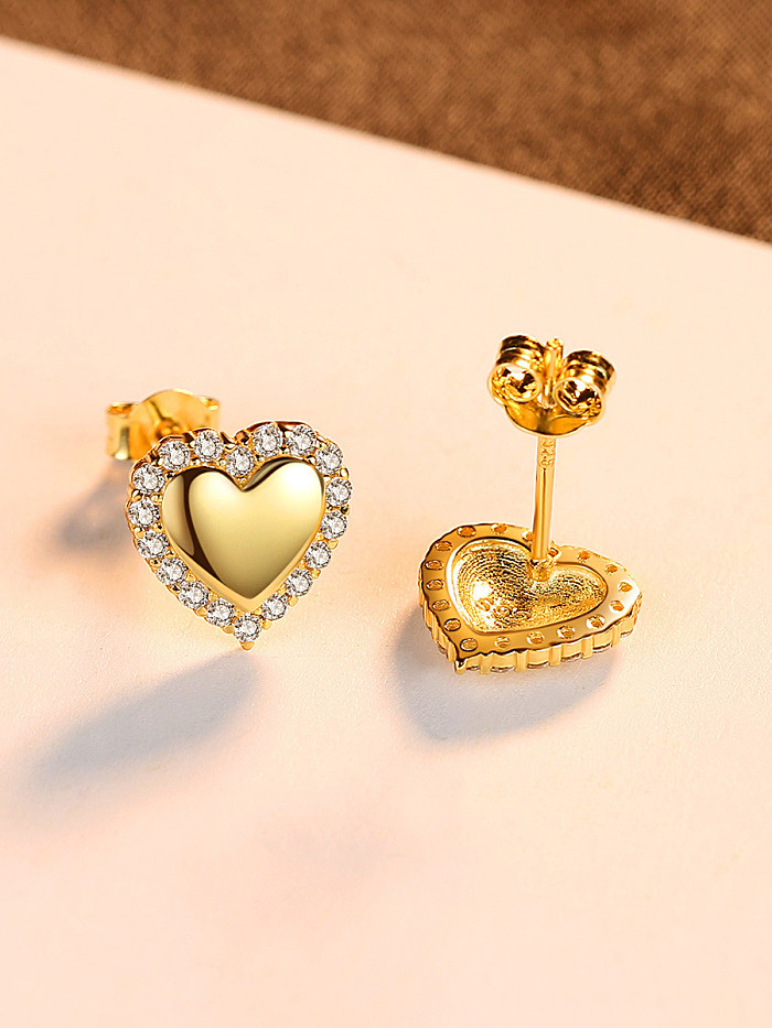 925 Sterling Silver With Cubic Zirconia Simplistic Heart Stud Earrings