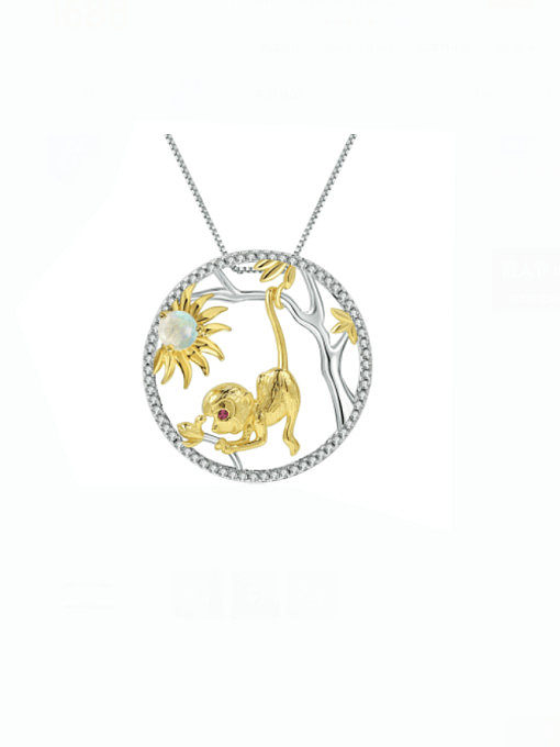 925 Sterling Silber Naturstein Affe Handwerker Halskette
