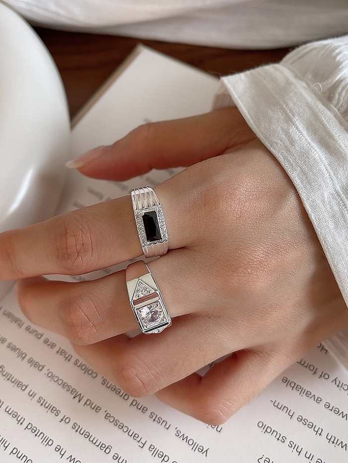 Bague Vintage Géométrique en Argent Sterling 925 avec Zircon Cubique