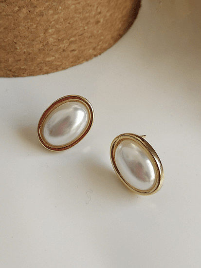 925 Sterling Silver With 18k Gold Plated Trendy Oval Stud Earrings
