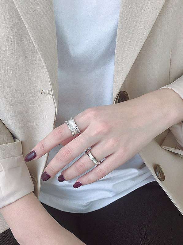 925 Sterling Silver With Gold Plated Simplistic Irregular Wave Free Size Rings