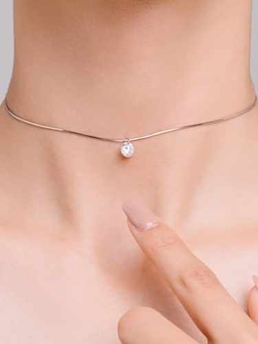 925 Sterling Silver Rhinestone Geometric Minimalist Necklace