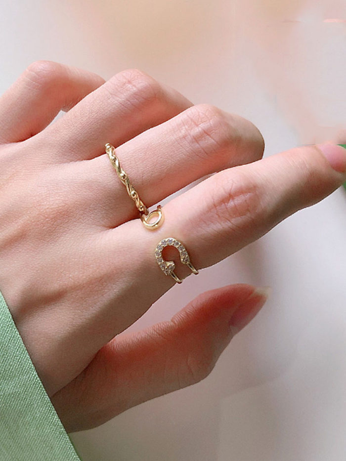 Anéis de prata esterlina 925 com folheado a ouro fashion tamanho livre geométrico