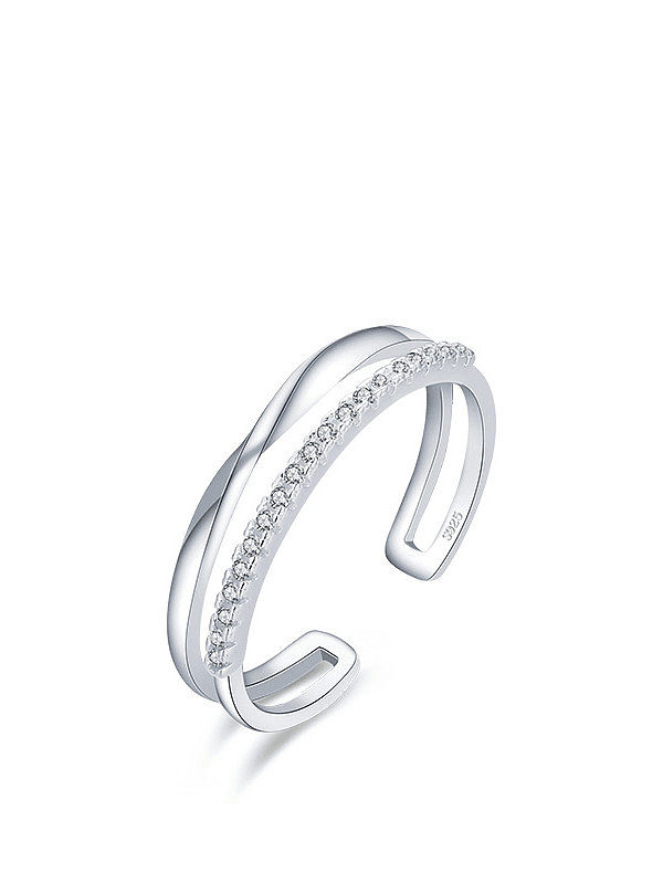 Geometrischer, minimalistischer, stapelbarer Ring aus 925er Sterlingsilber mit Zirkonia