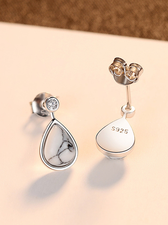 925 Sterling Silver With Platinum Plated Simplistic Water Drop Drop Earrings