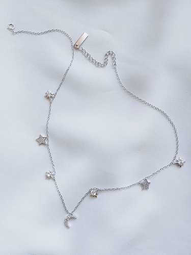 925 Sterling Silver Cubic Zirconia White Star Vintage Choker Necklace