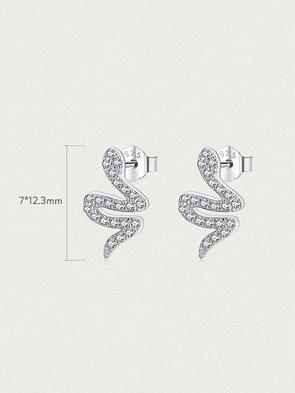 925 Sterling Silver Cubic Zirconia Snake Dainty Stud Earring