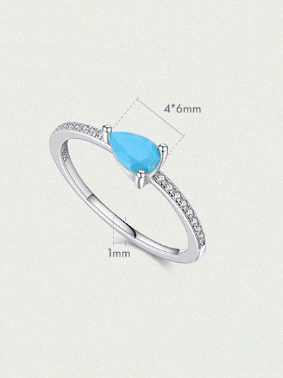 925 Sterling Silver Turquoise Water Drop Minimalist Band Ring