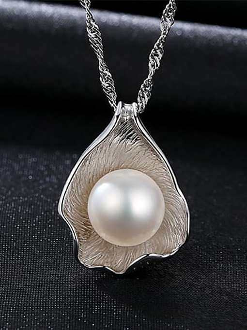 925 Sterling Silver Freshwater Pearl Water wave chain Freshwater Pearl Pendant Necklace