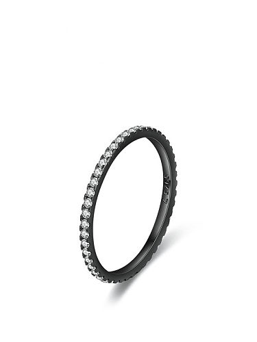 925 Sterling Silver Rhinestone Round Minimalist Band Ring