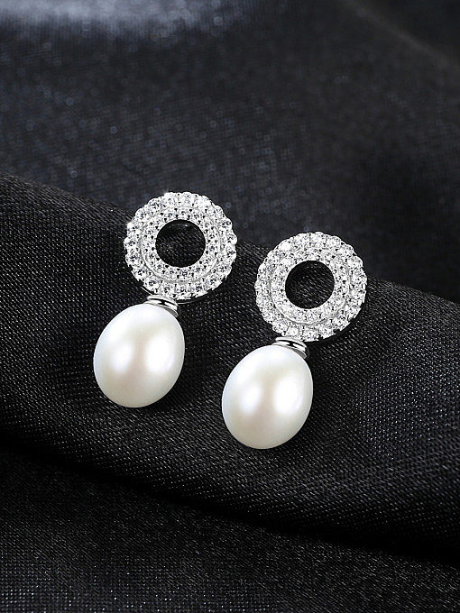 925 Sterling Silver With Platinum Plated Simplistic Round Drop Earrings