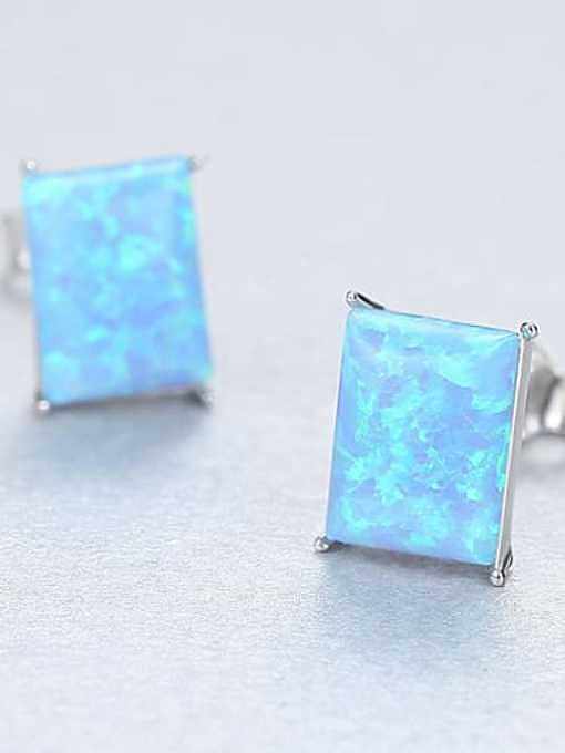 Boucles d'oreilles minimalistes carrées bleu opale en argent sterling 925