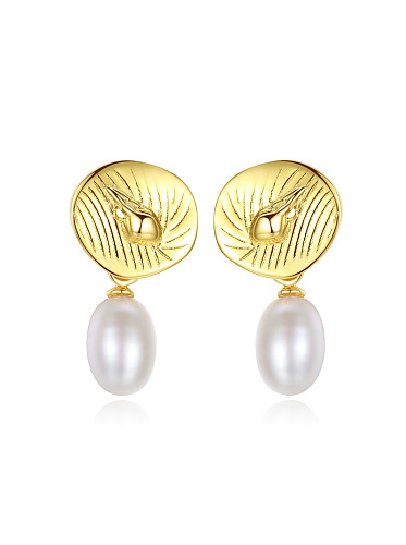 Boucles d'oreilles conque perle naturelle plaqué argent massif-or 18 carats