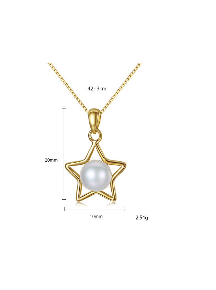 Collar de perlas naturales de plata de ley con pentagrama de 7 a 7.5 mm.