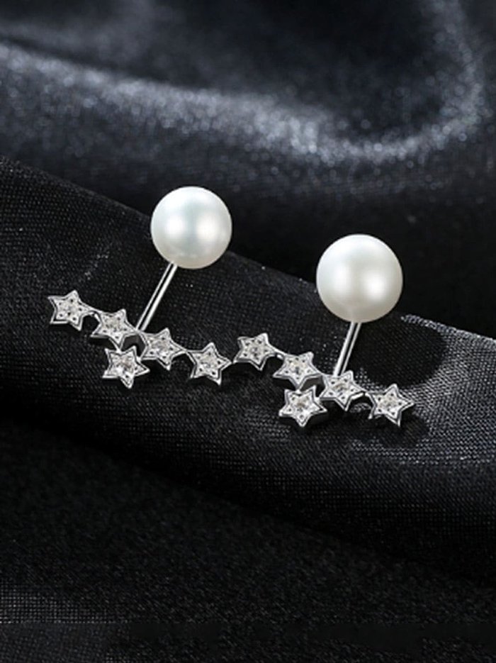 Pendiente colgante de plata de ley 925 con perla blanca de agua dulce y tendencia de estrella