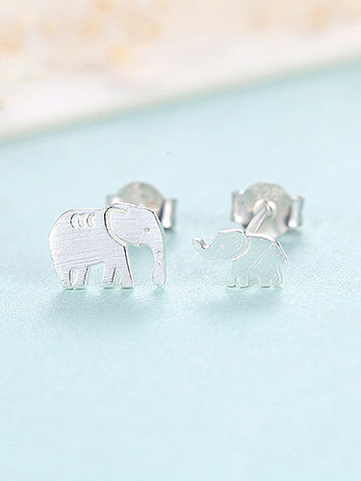 925 Sterling Silver With Glossy Cartoon elephant Stud Earrings