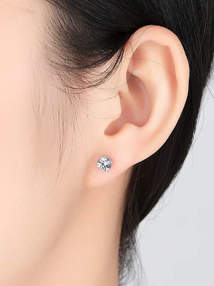 925 Sterling Silver Minimalist Cubic Zirconia Flower Stud Earring