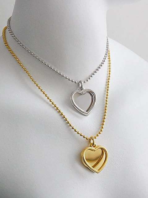Collier en argent sterling 925 avec médaillon en forme de cœur lisse et simpliste