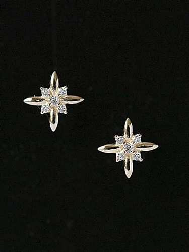 925 Sterling Silver Cubic Zirconia Flower Dainty Stud Earring