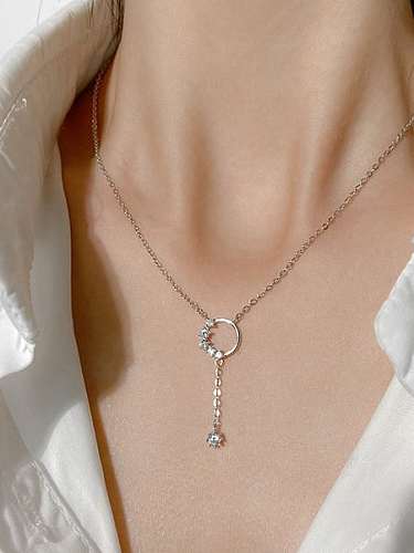 925 Sterling Silver Cubic Zirconia Geometric Dainty Lariat Necklace