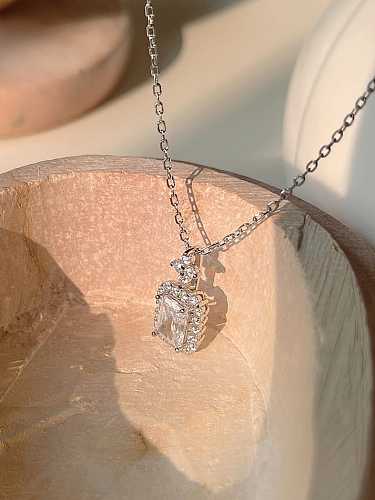 925 Sterling Silver Cubic Zirconia Geometric Minimalist Necklace