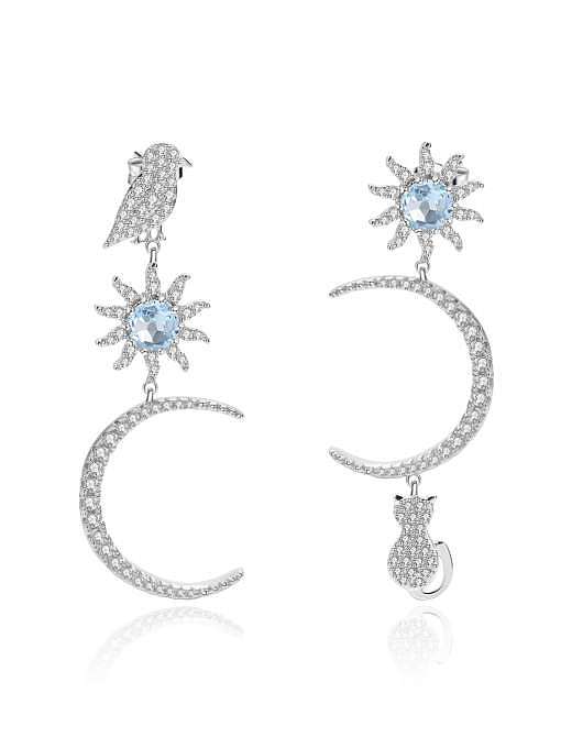 Boucles d'oreilles pendantes de luxe en argent sterling 925 avec oxyde de zirconium et lune