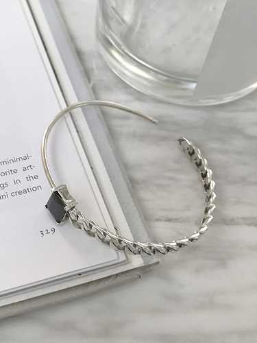 Bracelet manchette vintage carré noir en argent sterling 925 avec oxyde de zirconium