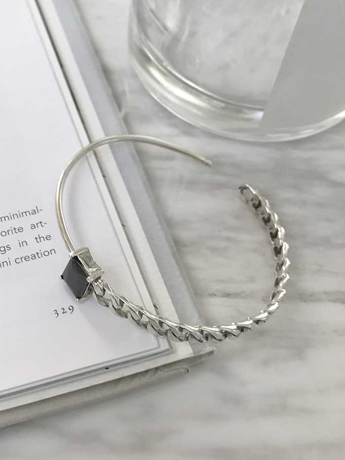 Bracelet manchette vintage carré noir en argent sterling 925 avec oxyde de zirconium