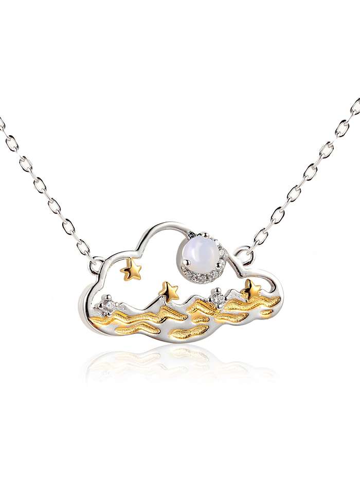 925 Sterling Silver Natural Topaz Artisan Cloud Pendant Necklace