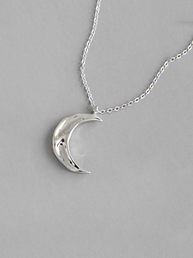Collares de plata de ley 925 con luna simplista convexa-cóncava