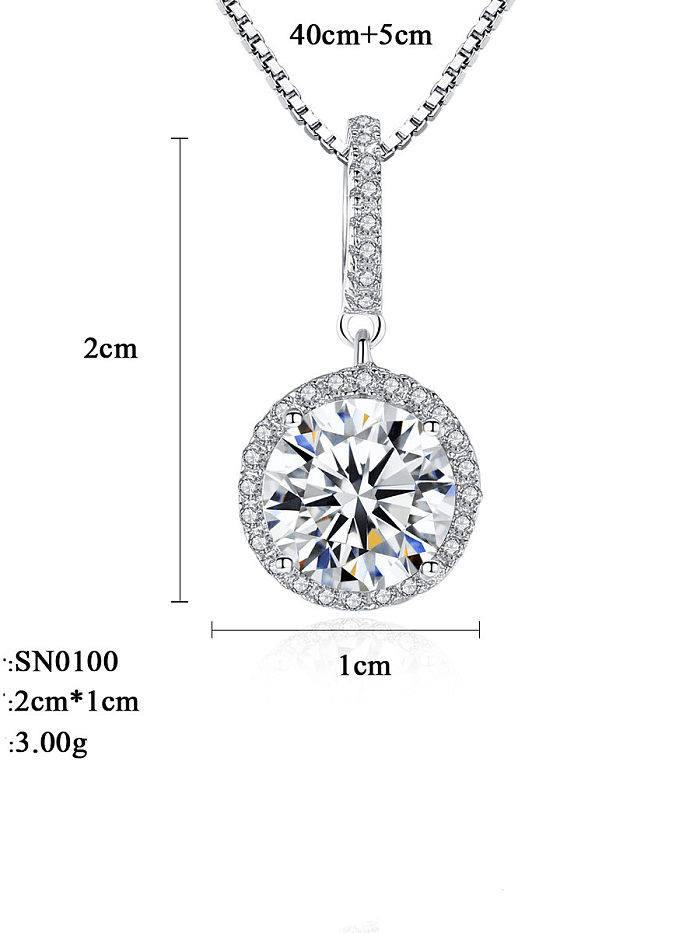 925 Sterling Silver Cubic Zirconia Simple round pendant Necklace