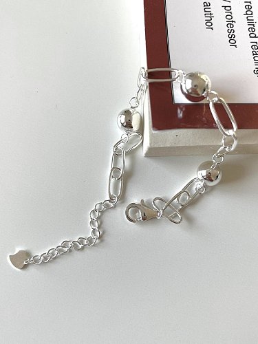 Bracelet à maillons géométriques vintage en argent sterling 925 avec perles rondes