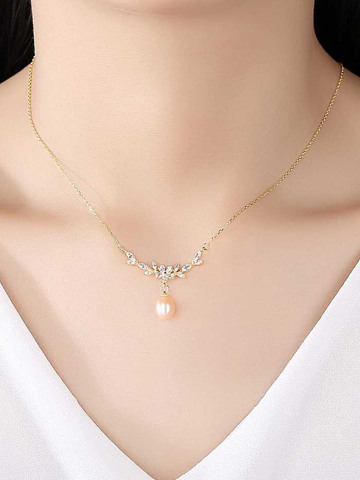 925 Sterling Silver Micro zircon inlaid freshwater pearl necklace