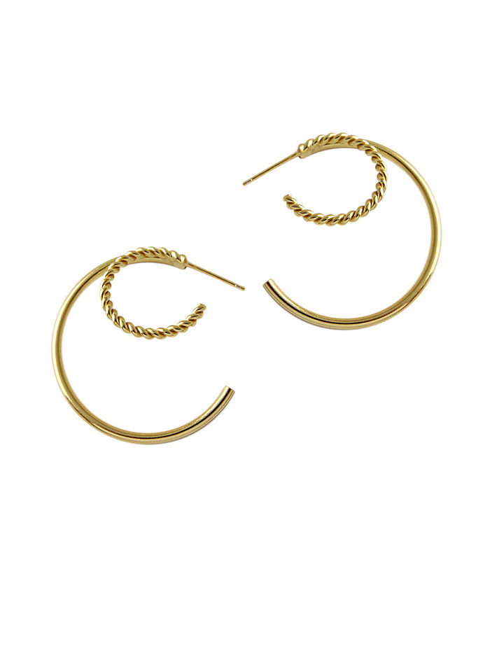 925 Sterling Silver With Simplistic Double-Layer Round Twist Hoop Earrings